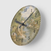 Riverside Washing Wall Clock — Cultural Landscape ラウンド壁時計 (傾斜)