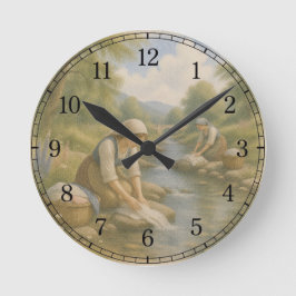 Riverside Washing Wall Clock — Cultural Landscape ラウンド壁時計