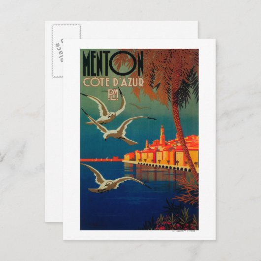 Rivieraフランスの旅行ポスター# 1 ポストカード (正面/裏面)
