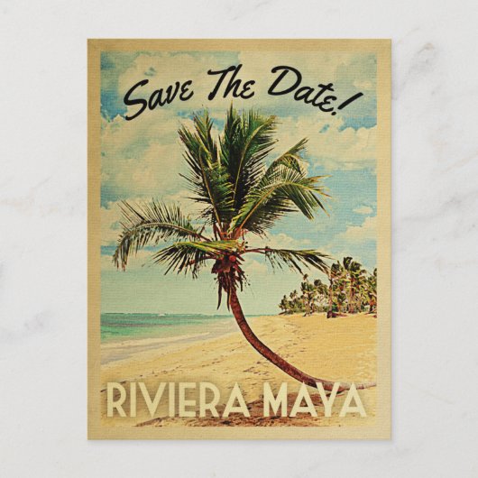 Riviera Maya日付を保存ヴィンテージビーチPalm Tree 案内ポストカード (正面)