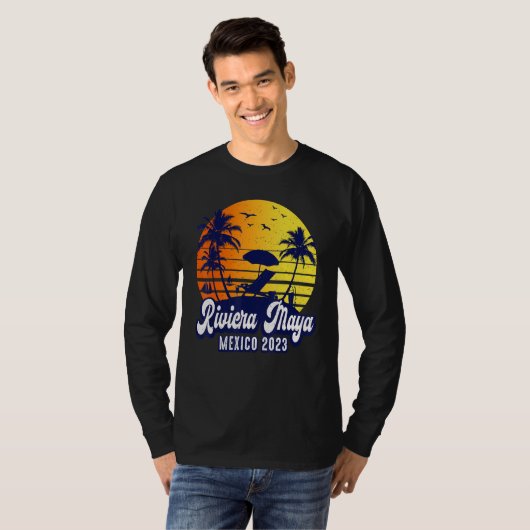 Riviera Maya 2023 Mexico Sunset Beach Retro Tシャツ (正面フル)