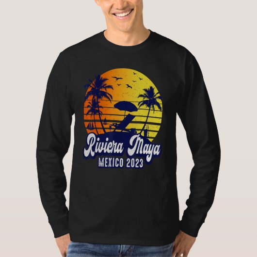 Riviera Maya 2023 Mexico Sunset Beach Retro Tシャツ (正面)