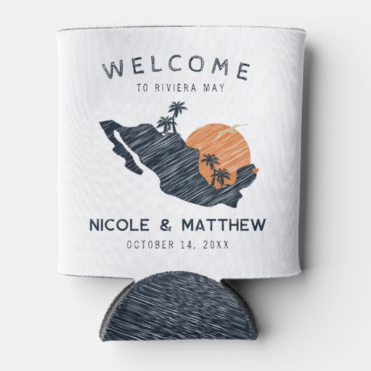 Riviera Maya Mexico Navy Map 結婚's Welcome 缶クーラー (正面)