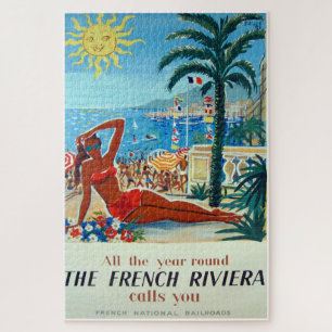 Riviera Vintage Travelフランスのポスター ジグソーパズル