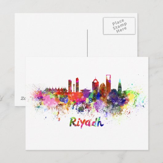 Riyadh skyline in watercolor ポストカード (正面/裏面)