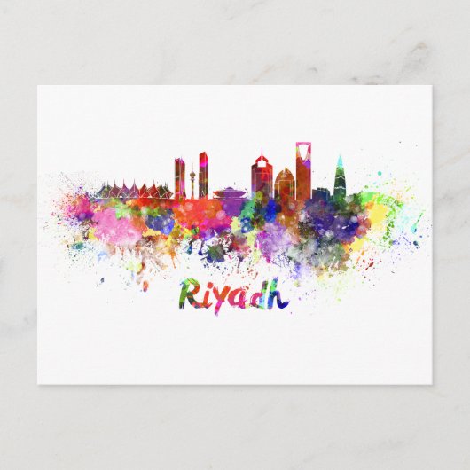 Riyadh skyline in watercolor ポストカード (正面)