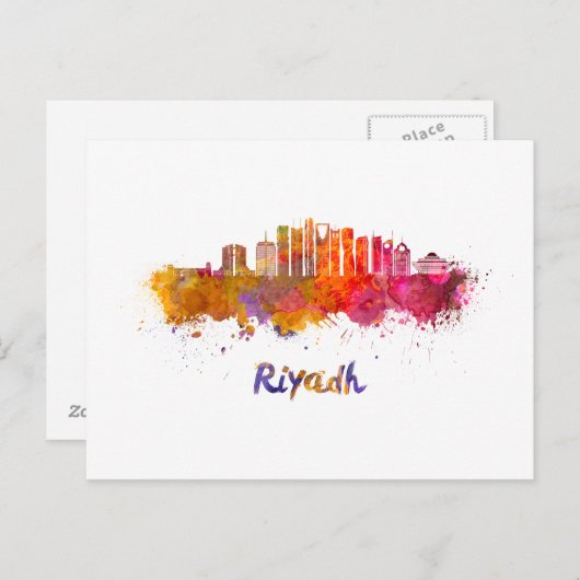 Riyadh V2 skyline in watercolor ポストカード (正面/裏面)