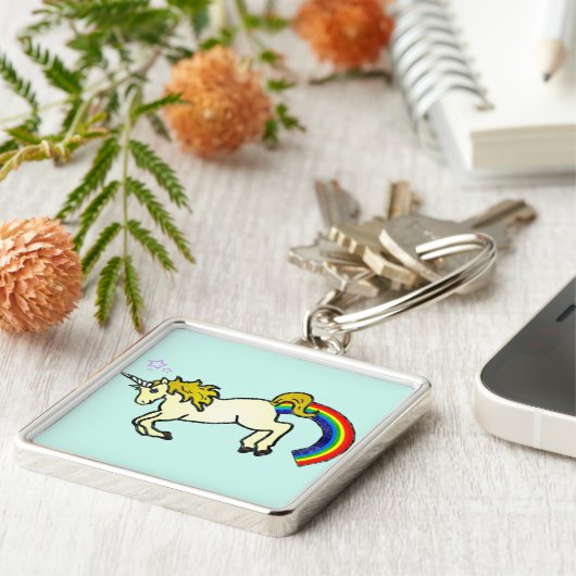 Riyah李は虹のPoopingのユニコーンを設計します キーホルダー (側面)