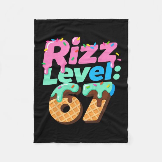Rizzレベル67の面白いTシャツ アイスクリームのしたたりの面白いデザイン Six S フリースブランケット (正面)