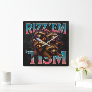 Rizz Em With The Tism Meme 自閉症 楽しい アライグマ スクエア壁時計