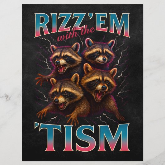 Rizz Em With The Tism Meme 自閉症 楽しい アライグマ チラシ (正面)