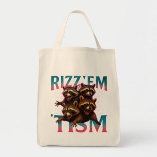 Rizz Em With The Tism Meme 自閉症 楽しい アライグマ トートバッグ