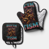 Rizz Em With The Tism Meme 自閉症 楽しい アライグマ 鍋つかみ&鍋敷きセット (正面/裏面)