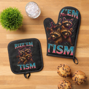 Rizz Em With The Tism Meme 自閉症 楽しい アライグマ 鍋つかみ&鍋敷きセット