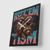 Rizz Em With The Tism Meme Autism Funny Racoon スクエア壁時計 (傾斜)