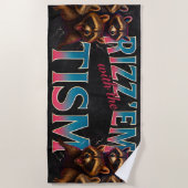 Rizz Em With The Tism Meme Autism Funny Racoon ビーチタオル (正面)