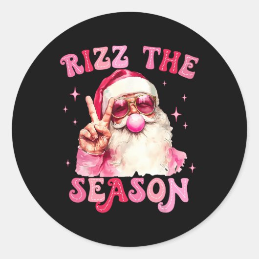 Rizz The Season Santa Pink Bubble Gum Rizzmas Chri ラウンドシール (正面)