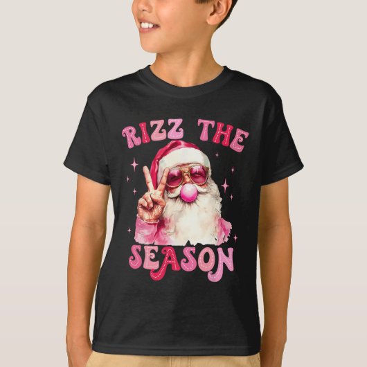 Rizz The Season Santa Pink Bubble Gum Rizzmas Chri Tシャツ (正面)