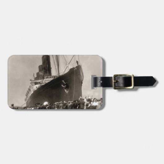 RMSのルシタニアはニューヨークシティ1907年着きます ラゲッジタグ (正面横)