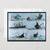 RMSタイタニックヴィンテージイラストレーション沈下 ポストカード (正面/裏面)