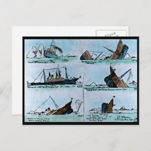 RMSタイタニックヴィンテージイラストレーション沈下 ポストカード (正面/裏面)