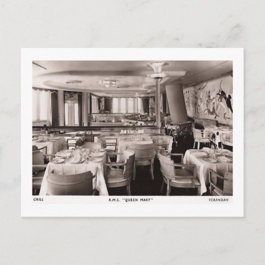 RMS客船、クイーン・メリー、グリル ヴィンテージ ポストカード (正面)