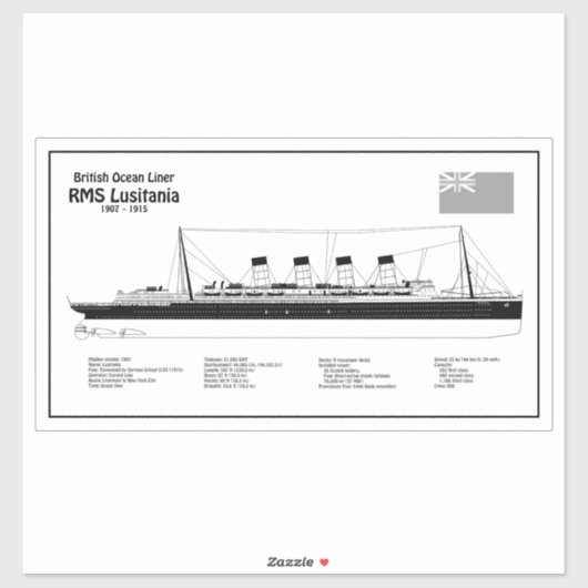 RMS Lusitania – 船舶設計図プランBD シール (シート)