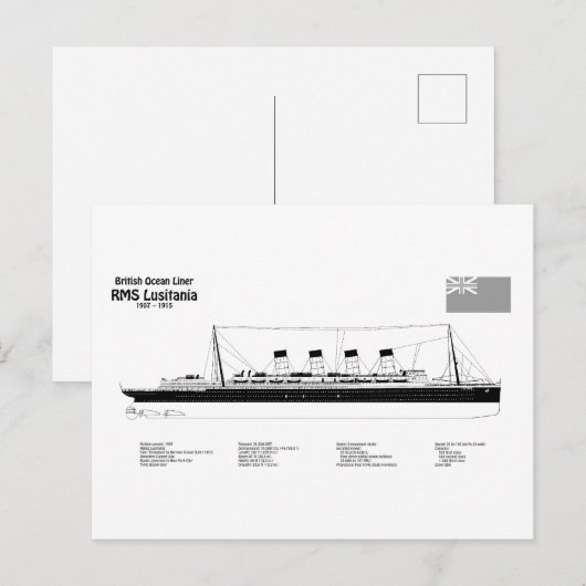 RMS Lusitania – 船舶設計図プランBD ポストカード (正面/裏面)