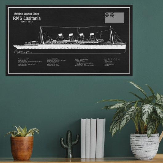 RMS Lusitania – 船舶設計図プランPBD フォトプリント