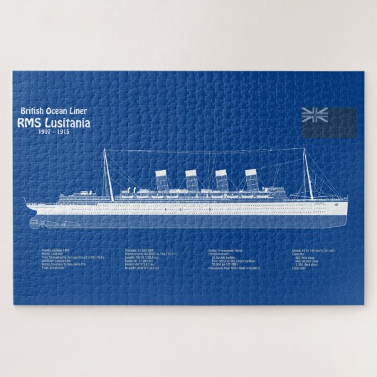 RMS Lusitania - Ship Blueprint Plans ABD ジグソーパズル (横)