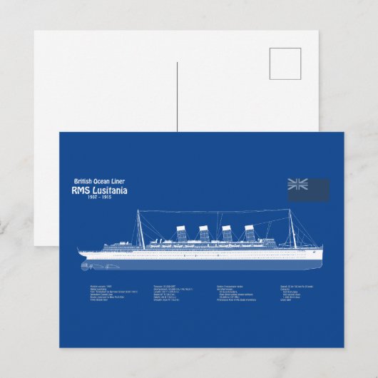 RMS Lusitania - Ship Blueprint Plans ABD ポストカード (正面/裏面)