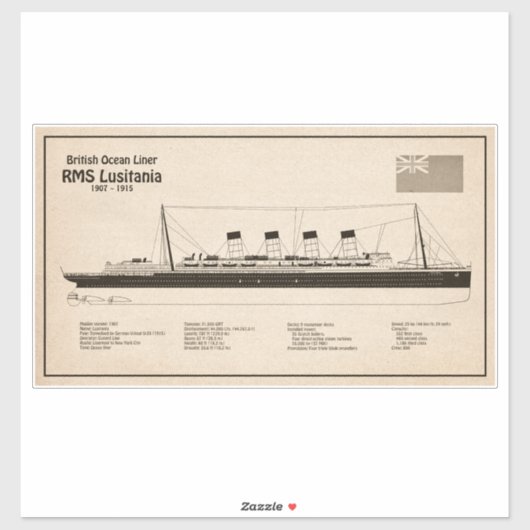 RMS Lusitania - Ship Blueprint Plans SD シール (シート)
