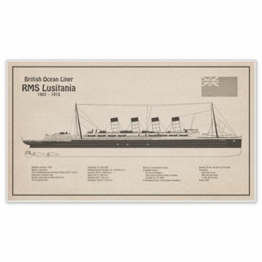 RMS Lusitania - Ship Blueprint Plans SD シール (正面)