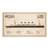 RMS Lusitania - Ship Blueprint Plans SD フォトプリント (正面)