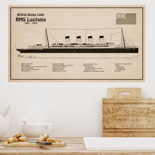 RMS Lusitania - Ship Blueprint Plans SD フォトプリント