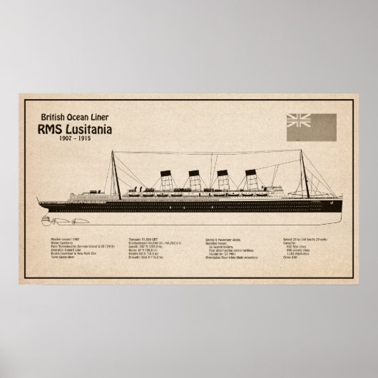 RMS Lusitania - Ship Blueprint Plans SD ポスター (正面)