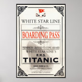 RMS Titanic White Star Line Boarding Pass ポスター (正面)