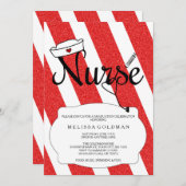 RNのナースの卒業の招待のおもしろいの赤いグリッターのデザイン 招待状 (正面/裏面)