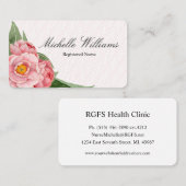 RNの公認看護師のピンクのシャクヤク 名刺 (正面/裏面)
