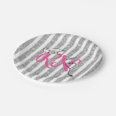 RNの卒業パーティーの装飾、ピンクの銀製のグリッター ペーパープレート (アングル)