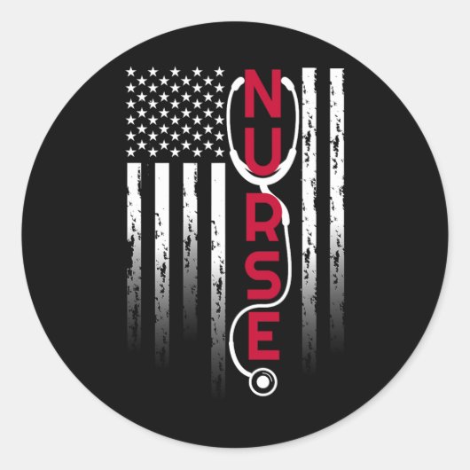 Rnの旗聴診器を持つ愛国的ナース ラウンドシール (正面)