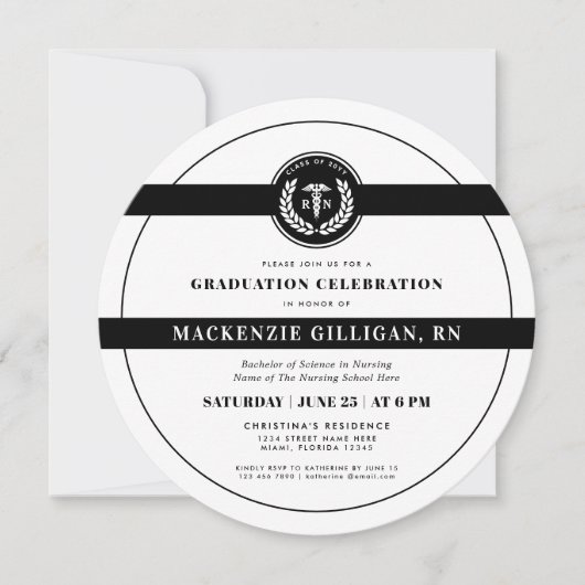 RNエレガント看護学校卒業モダン 招待状 (正面)