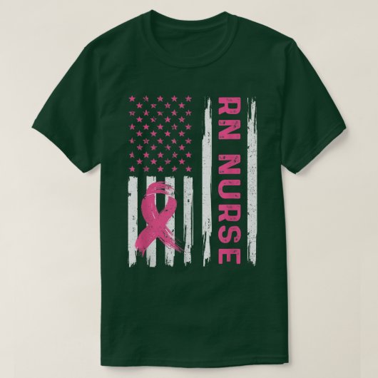 RNナースアメリカ国旗ナース乳がんアウェレ Tシャツ (デザイン正面)