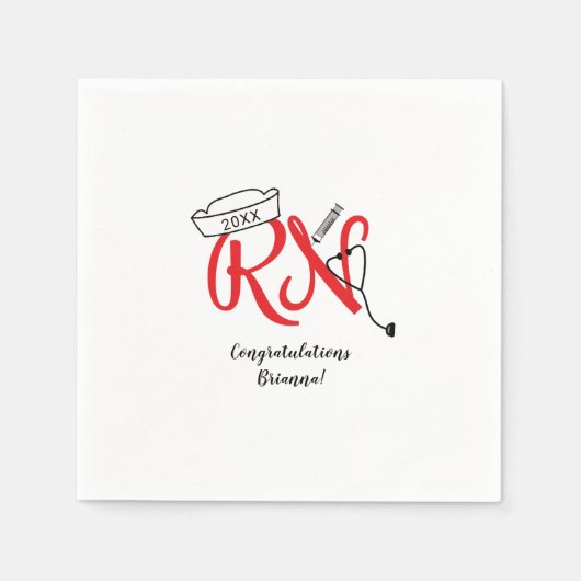 RNナース卒業ディナーパーティーデコール、レッドシルバー スタンダードカクテルナプキン (正面)