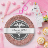 RNナース卒業バラ金ゴールドパーソナライズされたグリッター ペーパープレート (パーティー)