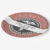 RNナース卒業バラ金ゴールドパーソナライズされたグリッター ペーパープレート (アングル)