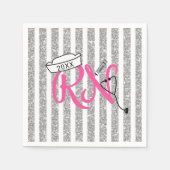 RNナース卒業パーティーのデコール、ピンクシルバー スタンダードカクテルナプキン (正面)