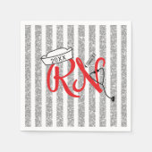 RNナース卒業パーティーのデコール、レッドシルバー スタンダードカクテルナプキン (正面)