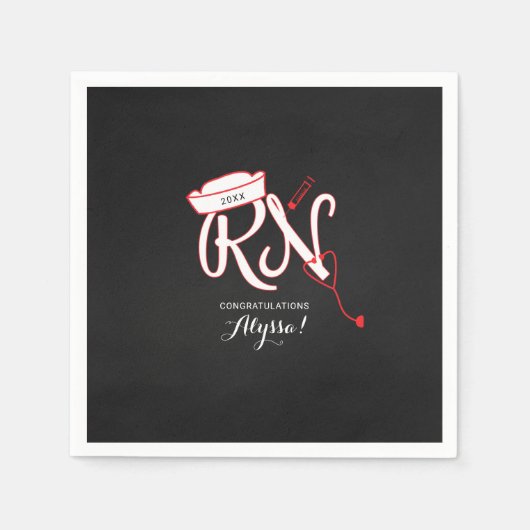 RNナース卒業パーティーのデコール、赤い黒板 スタンダードカクテルナプキン (正面)