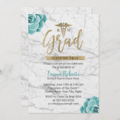 RNナース卒業パーティーフローラホワイトマーブル 招待状 (正面/裏面)